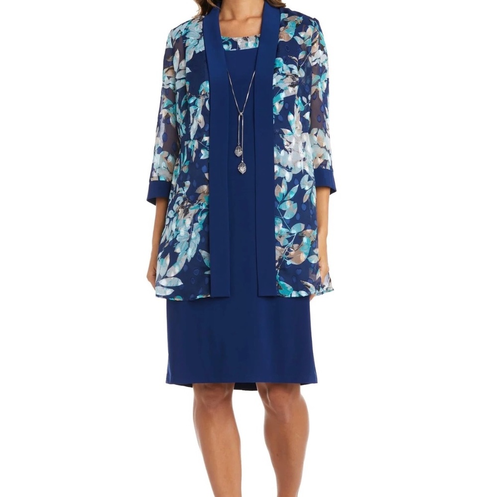 R & M Richards Navy Floral Jacket Dress Set